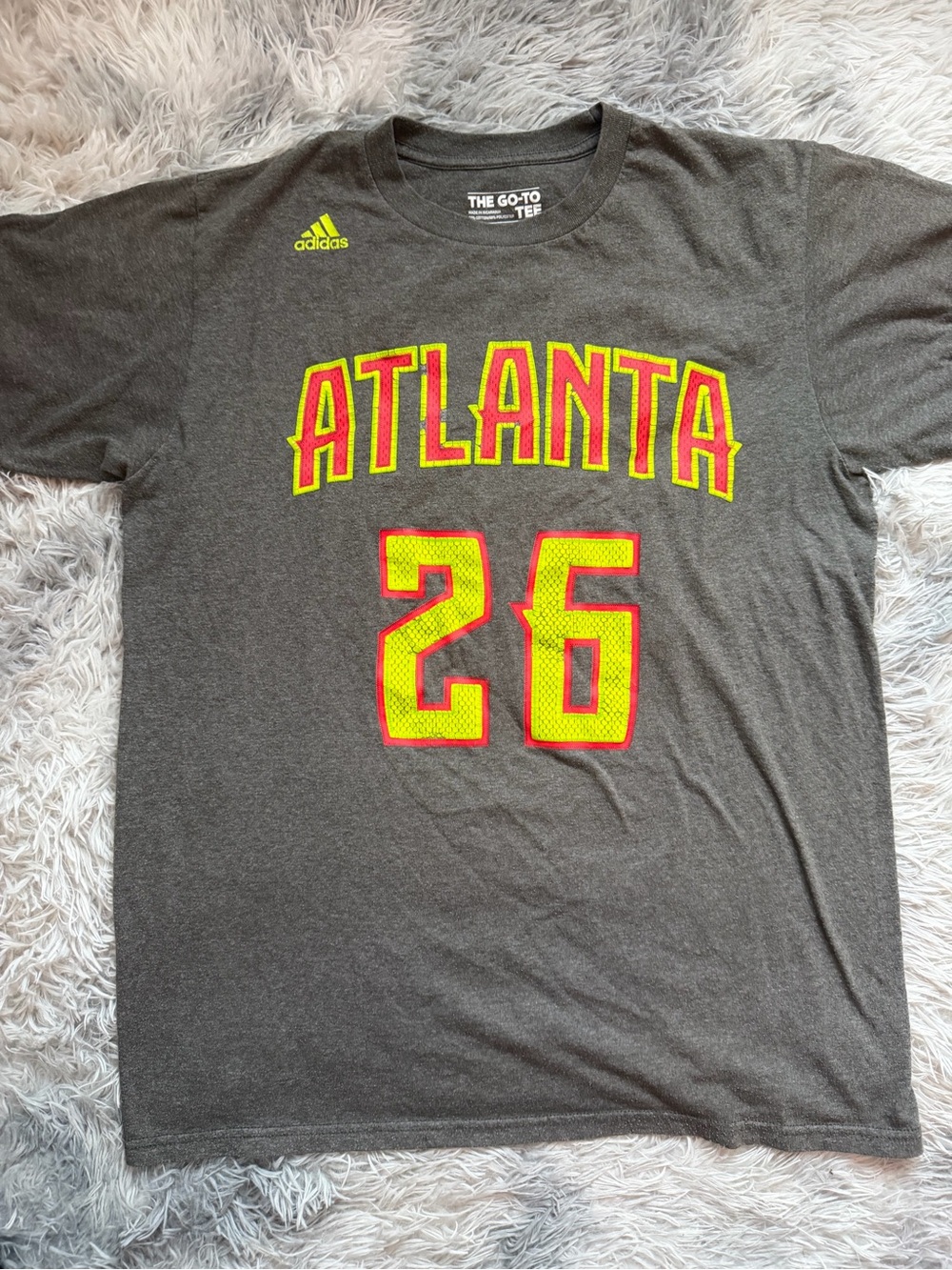 Adidas Atlanta Kyle Korver #26 Graphic Tee - Charcoal with Neon Yellow/Red